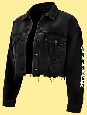 Trio Urban | 💥LE💥 M.O.E. 💎Rhinestone💎 Ski Mask Relaxed-Fit Crop Denim Jacket